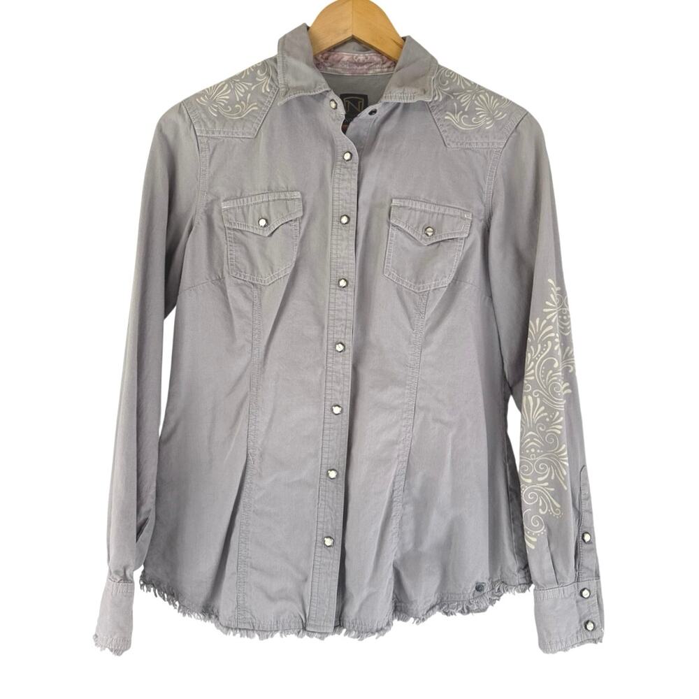 Noble Outfitters Womens Western Pearl Snap Gray Long Sleeve Shirt Size S